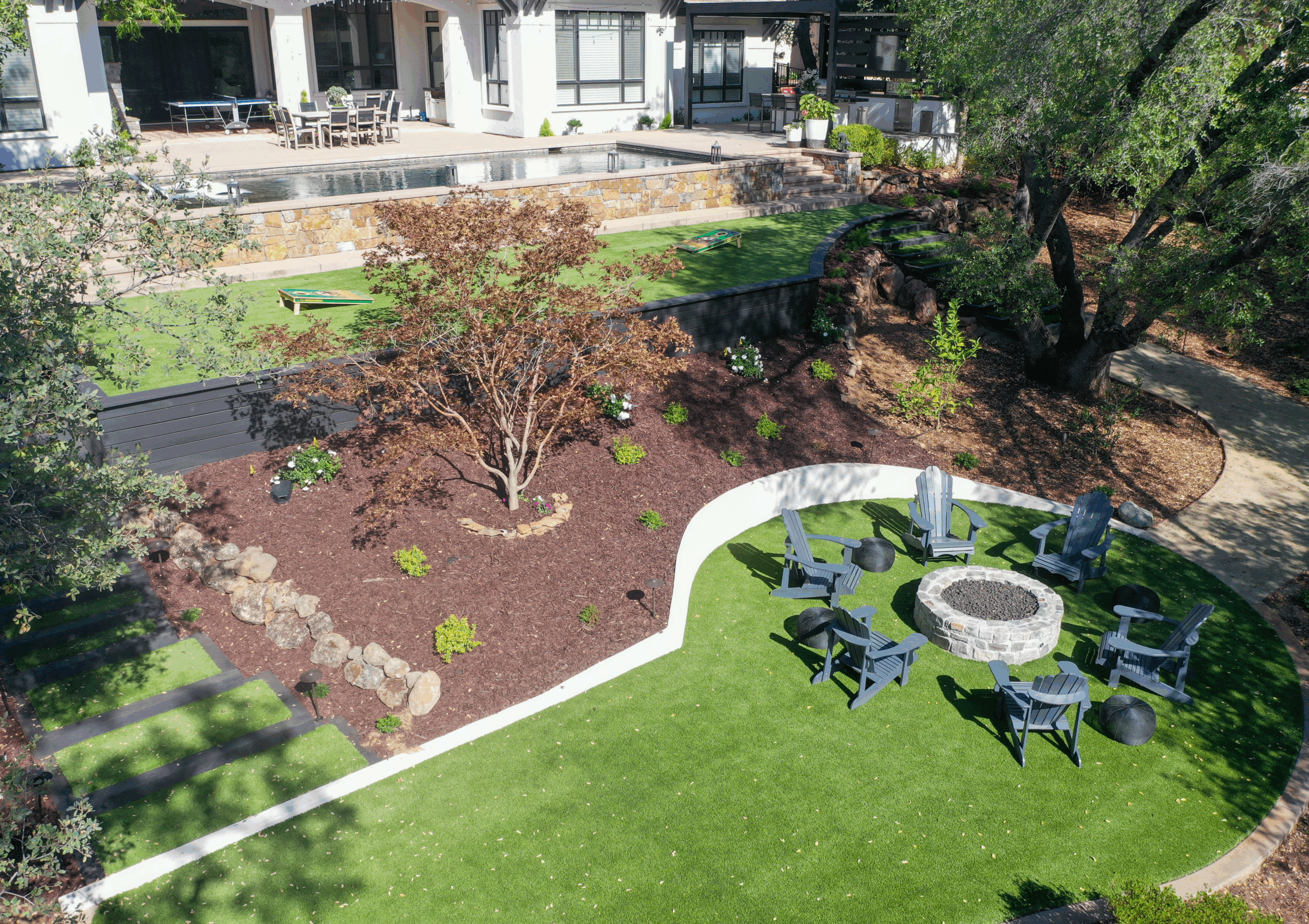 Outdoor living space with turf